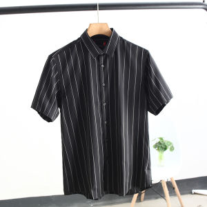 High-End Texture Color-Woven Stripe Short-Sleeve Shirt Casual Business Commute Mens Fashion Urban Style Breathable Cotton Summer Shirt