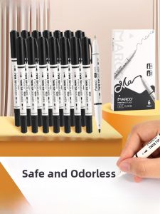Marco Double-Headed Marker Pen for Children And Students Quick-Drying Non-Fading Black Washable Drawing Signing Line Pen