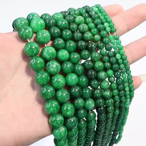 Hạt Đá Ngọc Bích Xanh Tự Nhiên Hình Tròn Dùng Làm Trang Sức Tự Làm - Hạt Rời Làm Vòng Tay Vòng Cổ Đồ Thủ Công 4/6/8/10/12mm