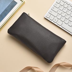 กระเป๋าใส่โทรศัพท์มือถือหนังแท้บางเฉียบขนาดใหญ่แบบยาวสำหรับผู้ชายและผู้หญิง กระเป๋าสะพายข้างแบบซิปแบบเรียบง่ายและสะดวกสบาย