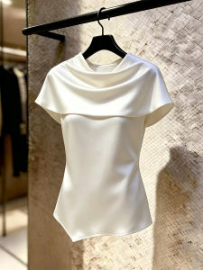 SHUAIYUE | Áo Sơ Mi Tay Ngắn Form Rộng Cổ Pile Elegent Trắng