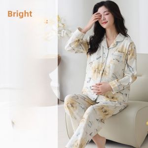 Miiow | Pure Cotton Maternity Nightgown Summer Thin Pregnant Women Sleepwear With Nursing Mouth Home Clothes For Ladies Long Sleeve
