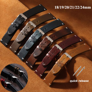 18mm 19mm 20mm 21mm 22mm 24mm Genuine Cowhide Retro Oil Wax Watchband Quick Release Leather Strap for Seiko for Rolex Wristband