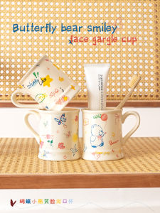 Dopamine Boosting Ceramic Spitting Image Couple Toothbrush Cups High Aesthetic Value Graffiti Design Home Use Asight Brand