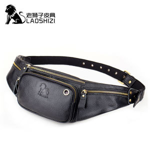 LAOSHIZI Mens Genuine Leather Waist Packs Multifunction Fashion Leather Chest Bag Sports Casual Leather Travel Pocket Phone Bag