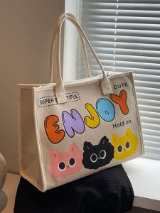 Large Capacity Canvas Tote Bag Womens Commuter Bag School Class Shoulder Bag Fashionable Summer 2025 New Korean Style