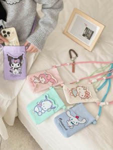 กระเป๋าใส่โทรศัพท์มือถือ Sanrio สไตล์การ์ตูนสุดน่ารัก กระเป๋าสะพายข้างแบบถือได้ขนาดเล็ก สำหรับเด็กและเยาวชน