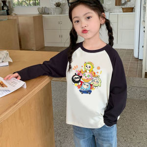 Áo Thun Cotton Dài Tay Cho Bé Gái Mùa Xuân Thu Phong Cách Mới in Họa Tiết Hoạt Hình Thường Ngày Không Có Mũ