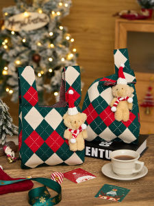 Christmas Gift Knitted Handheld Bag Snowflake Marshmallow Madeleine Cookie Hand Woven Packaging Bag Fabric Material