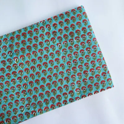 Hand-Stamped Plant-Dyed Baby Cotton Long-Pile Fabric Home Clothing Skirt Apparel Various Flower Patterns Indian Imported