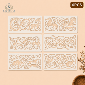 6Pcs 5.9x3in Celtic Knot Animal Border Stencils Reusable PET Stencils for Painting Craft Templates Wall Wood Fabric Decor