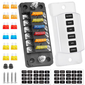 6 Way Fuse Box with Negative Bus Waterproof 6 Circuit Automotive Fuse Holder Fuse Block for 12V/24V Car Truck Boat Marine RV