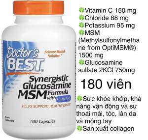 [MỸ] Viên Synergistic Glucosamine MSM Formula with OptiMSM Doctors Best tóc làn da và móng tay khớp sụn xương