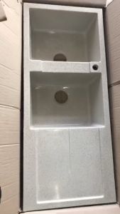 Bồn rửa chén bằng đá 2 hộc 1 cánh màu trắng giá rẻ