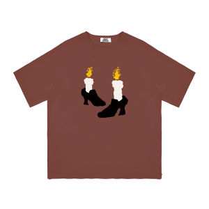 Loose Fit round Neck Short Sleeve T-Shirt Hand Drawn Brown Print Soft Skin-Friendly Lazy Retro Style Cotton Crew Neck Top