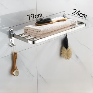 Bathroom Towel Rack Wall Mounted Clothes Drying Holder 304 Stainless Steel Toilet Space Saving No Drilling Required