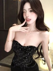 French Heavy Knit Sequin Tube Top Vest Strap Pure Desire High-End Sense Inner Wear Top Womens Fragrance Style Slimming