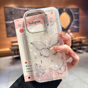 Butterfly Shell Pattern iPhone Case Girl Style Protective Cover Personality Apple 16Promax Shell Acrylic Anti-Fall Eco-Friendly