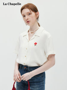 Áo Sơ Mi Trắng Tay Ngắn Mùa Hè La Chapelle Cổ Bẻ Nút Vàng Hoa Nhỏ Đi Làm Cho Nữ Chống Lão Hóa Đa Năng