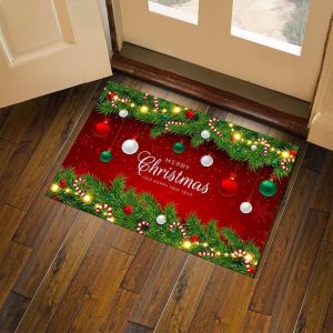 VIKAMA Green Gold Christmas Door MatElegant Entryway Rug Non Slip For Front Door Indoor Outdoor Luxury Holiday Decor