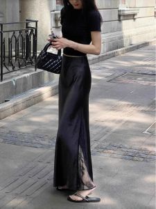 Lace Splice Satin Pencil Skirt