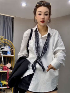 เสื้อเชิ้ตผ้าไหมทรงหลวมสไตล์ยุโรปสุดหรูหราสำหรับผู้หญิง ฤดูใบไม้ร่วง/ฤดูหนาว 2024 แฟชั่นใหม่ เสื้อเชิ้ตผ้าไหมคอวีแขนยาว