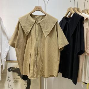 เสื้อเชิ้ตแขนสั้นคอบัวลดอายุไซส์ใหญ่พิเศษสำหรับสาวอวบกก. เสื้อสไตล์เพรพพี้ลำลองทรงหลวมแฟชั่นใส่ช่วงฤดูร้อนสำหรับผู้หญิง