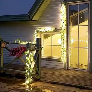 Green Leaf String Lights Solar LED Rattan Ivy Vine Fairy Lights For Garden Party Wedding Terrace Campping Courtyard Decoration