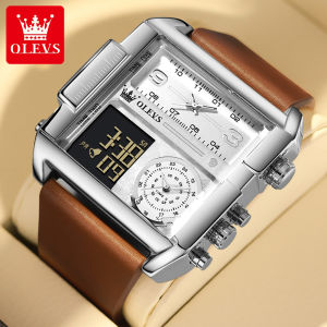 OLEVS Jam Tangan Pria Original Asli Dewasa 2024 Import Santai Elegan Mewah Anti Air Multifungsi Tali Kulit Dial Jam Tangan Besar