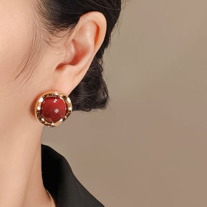 Elegant Versatile Womens Earrings Ankara Red Fall Winter New Style Fashionable Jewelry Accessories Alloy Geometric Shape