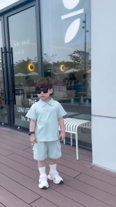 Set bộ polo cotton bé trai áo thun tay ngắn đính tag logo kèm quần short 1 đến 7tuổi BERNIE H0225B35