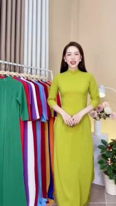 Áo dài trơn lụa Nhật cổ 2 CM màu xanh nõn chuối AK14 FREESHIP mềm mại co giãn thấm hút mồ hôi áo dài truyền thống áo dài giá rẻ