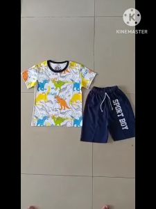 Setelan Baju Anak Laki-Laki D&C Dino FP Full Putih Celana Boxer Usia 2-10 Tahun / Pakaian Anak Cowok