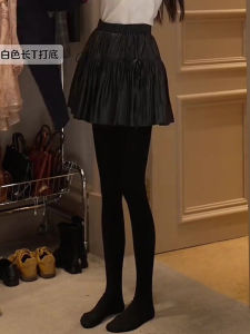 Oajer Flagship Store Womens Leather Skirt Pleated Design Puffy Short Skirt Autumn Season High Waist A-Line Commute Style