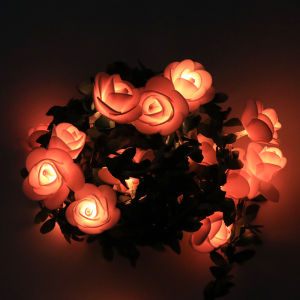 Romantic Rose Flower String Lights Christmas Holiday Decorations Imitation Green Leaf Vine Garden Atmosphere Colorful Flashing Lights