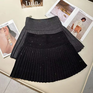 Korean Style Shiny Diamond Half Skirt Womens Fashionable Short Skirt High Waist Pleated Diamond Bright Sparkling Pearlescent