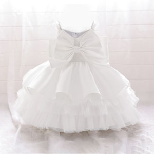 Big Bow Baby Girls Princess Dress Toddler Elegant White 1st Birthday Party Wedding Bridemaid Tulle Dresses for Girl Baptism Gown
