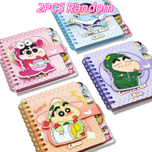 Bandai | 4Pcs Crayon Shin‑chan Cute 3D Buckle A7 Spiral Notebook Mini Portable DIY Notepad Cartoon Stationery Gift Set For Daily Memo