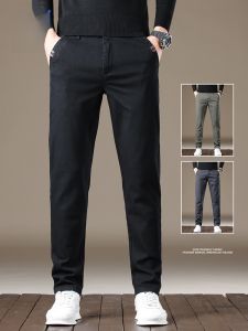 ROMON | Romon Mens Casual Straight Leg Pants Business Suit Black Slim Fit Autumn Winter New Style Elastic Waist Long Trousers