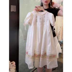 French Style Embroidered Cotton Dress Bubble Sleeve Holiday Girls Dress Sweet Princess Dress Childrens Clothing Baby Clothes