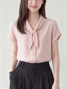 YAOMUHUA | French Gentle Feel Pink Ribbon Collar Shirt