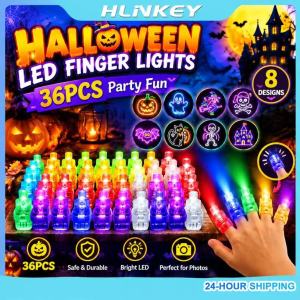 Hlinkey 36 chiếc nhẫn Neon phát sáng cho túi goodie chiếu đèn Led ngón tay Halloween đồ trang sức cosplay hoặc đồ trang sức
