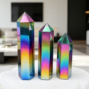 1pc Aura Crystal Point Tower Natural Quartz Obsidian Obelisk Wand Healing Stone Home Decor Gift