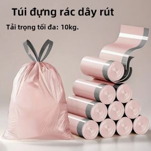 Túi Đựng Rác Có Dây Rút Dày 50/100/200 CÁI Túi Đựng Rác Cầm Tay Dung Tích Lớn Cho Nhà Bếp Chất Liệu PE Túi Đựng Rác Dùng Một Lần Màu Hồng