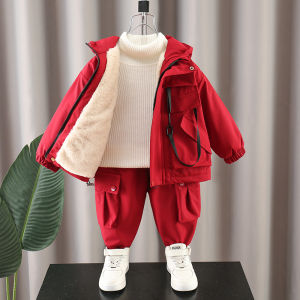 ชุดเด็กชายสีแดง บุขนแกะหนา ฤดูใบไม้ร่วง/ฤดูหนาว เสื้อผ้าเด็กชาย แฟชั่น เสื้อผ้าเด็ก ชุดเด็ก ชุดเด็กชาย ชุดเด็กชาย