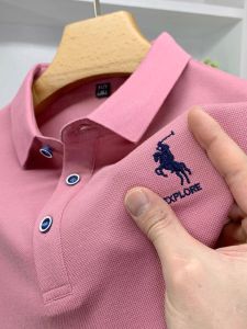 High-End Pink POLO Shirt Mens Short Sleeve T-Shirt Summer Silk Cotton Embroidery Paul Style Business Casual Fashion Top