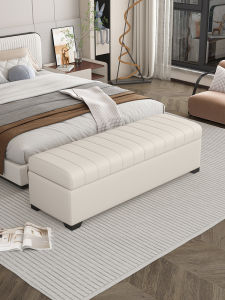 Luxury Leather Storage Bench Bedroom Sofa Bed End Living Room Entryway Hall Pure Color Wooden Frame High Load Capacity Bench
