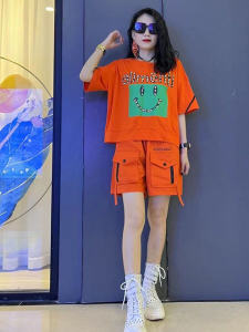 Fashionable Diamond Embedded Loose Fit Short Sleeve Womens Set Summer 2023 Korean Style Slimming Short Pants Two-Piece Suit