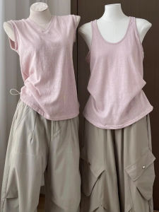 LANMENGYA | Coral Pink Breathable Linen Sleeveless Vest Womens Loose Innerwear