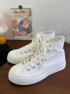 White Thick Bottom Casual Fashion Trend Korean Style Versatile Heightening Hong Kong Style Retro New Canvas Shoes